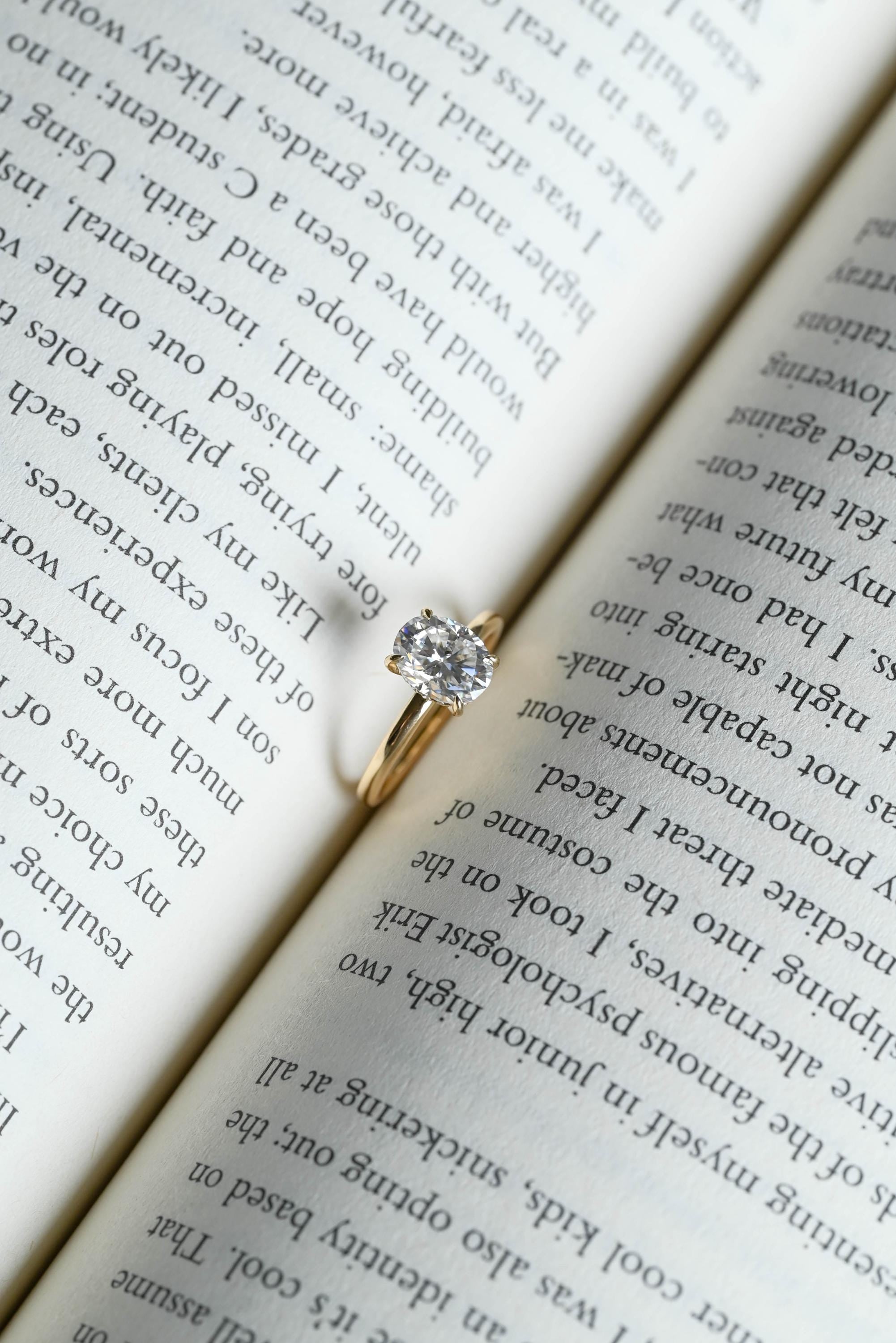 Solid Gold Oval Moissanite Engagement Ring, Hidden Halo Promise Ring