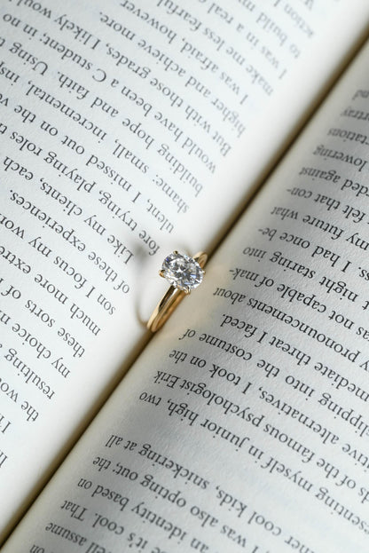Solid Gold Oval Moissanite Engagement Ring, Hidden Halo Promise Ring