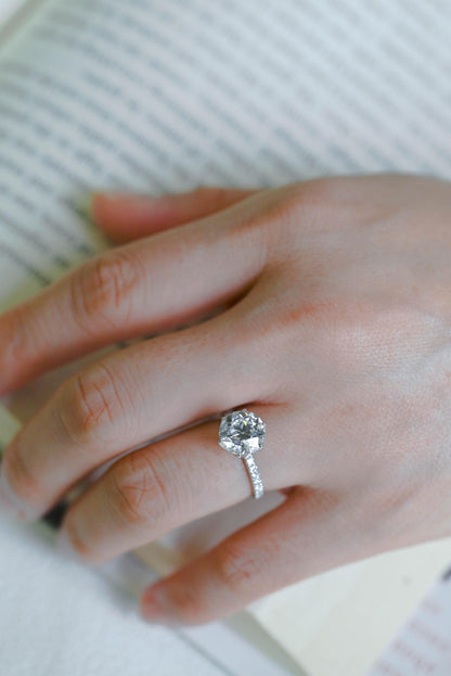 Solid Gold Tulip Setting Round Cut Moissanite Engagement Ring, Anniversary Gift Birthday Gift for Wife