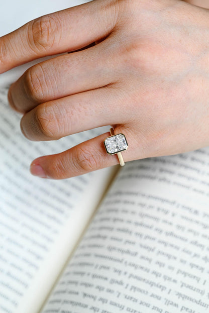 Solid Gold Radiant Cut Moissanite Engagement Ring, Anniversary Gift Birthday Gift for Women Wife