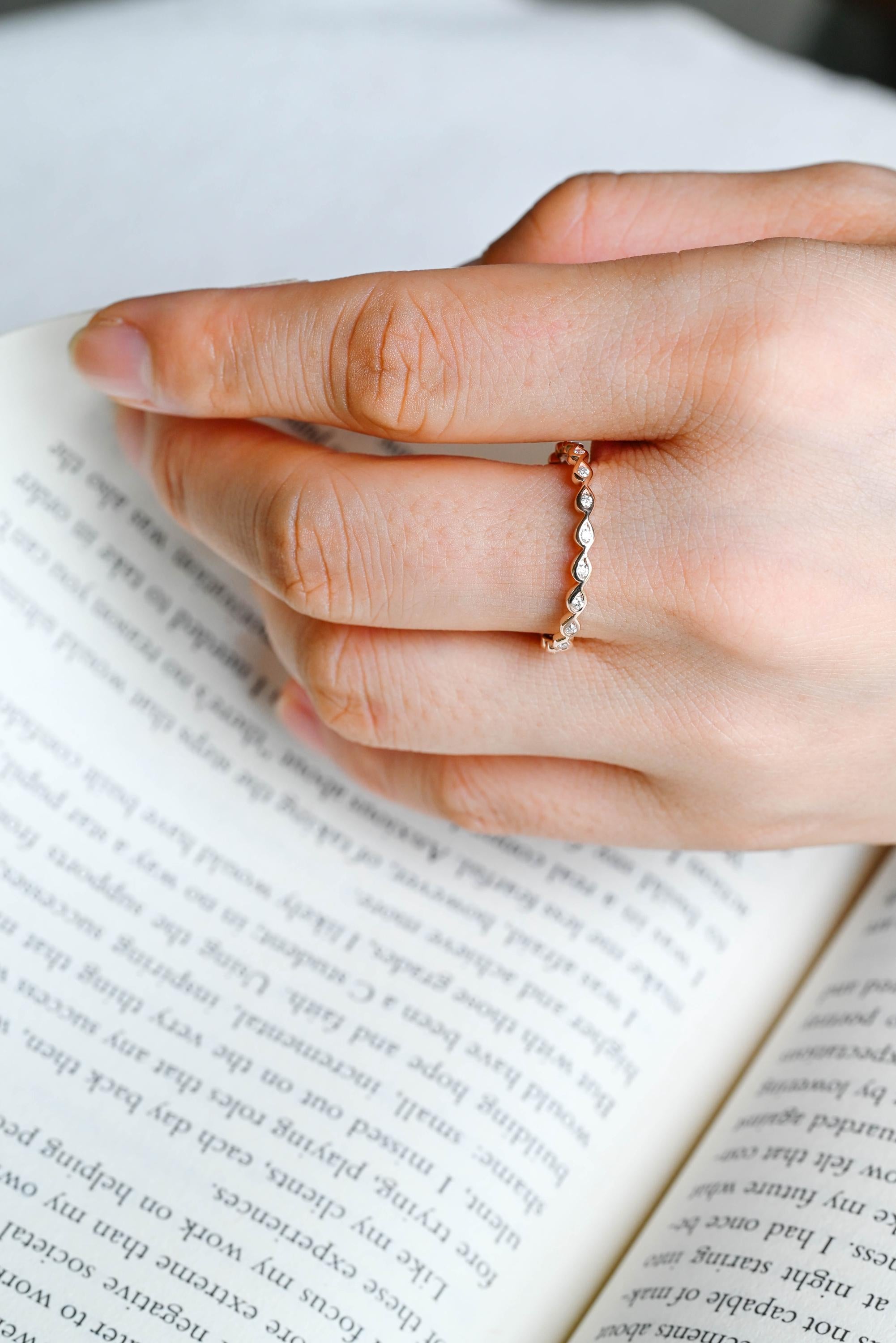 Solid Gold Round Cut Moissanite Wedding Band, Matching Anniversary Ring