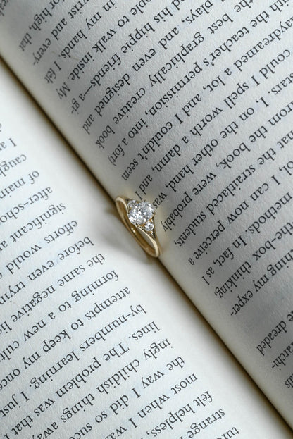 Solid Gold Three Stone Oval Moissanite Engagement Ring, Anniversary Gift Birthday Gift for Women