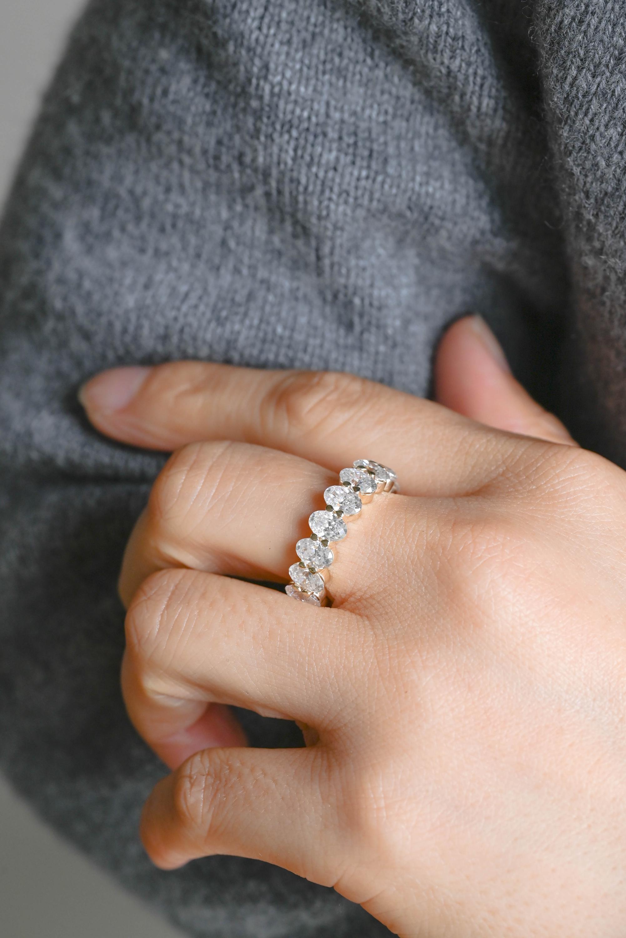 4*6mm Oval Moissanite Full Eternity Wedding Band, Solid Gold Ring