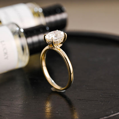 Solid Gold Oval Cut Moissanite Engagement Ring, Anniversary Gift Birthday Gift for Women Wife
