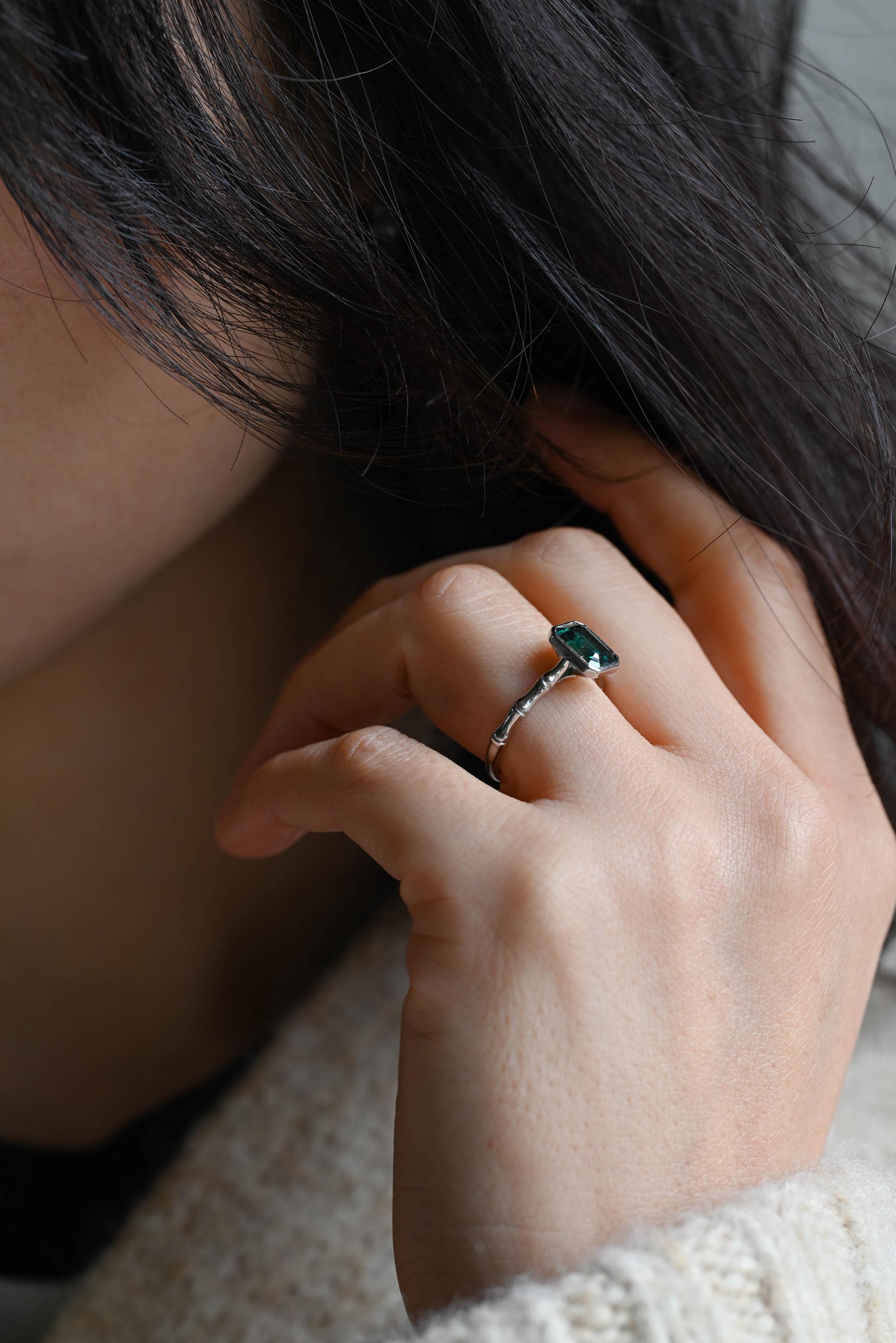 Solid Gold Lab Grown Emerald Engagement Ring, Promise Ring, Wedding Ring, Anniversary Gift Birthday Gift Valentine's Day Gift for Women Wife