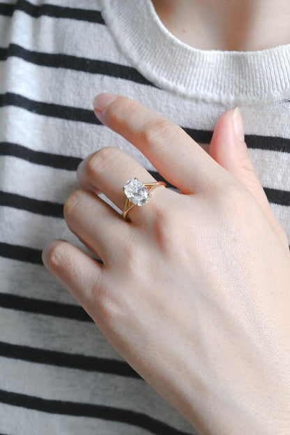 Solid Gold Solitaire Oval Cut Moissanite Engagement Ring, Anniversary Ring for Women