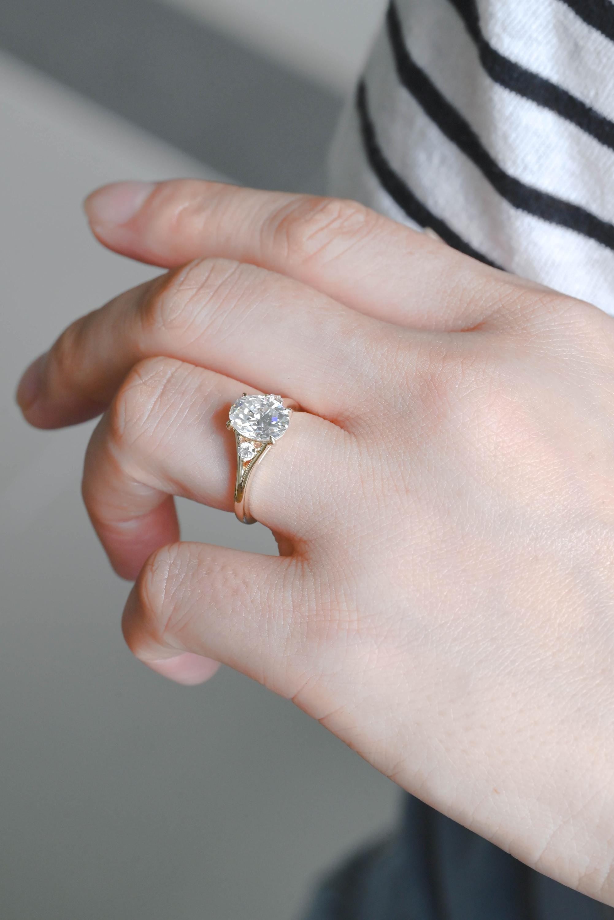 Solid Gold Oval Cut Moissanite Engagement Ring, Anniversary Gift Birthday Gift for Women Wife