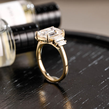 Solid Gold Emerald Cut Moissanite Engagement Ring, Proposal Ring, Promise Ring, Wedding Ring, Anniversary Gift Birthday Gift for Women