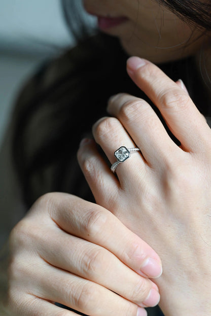 Solid Gold Asscher Cut Moissanite Engagement Ring, Anniversary Gift Birthday Gift for Women Wife