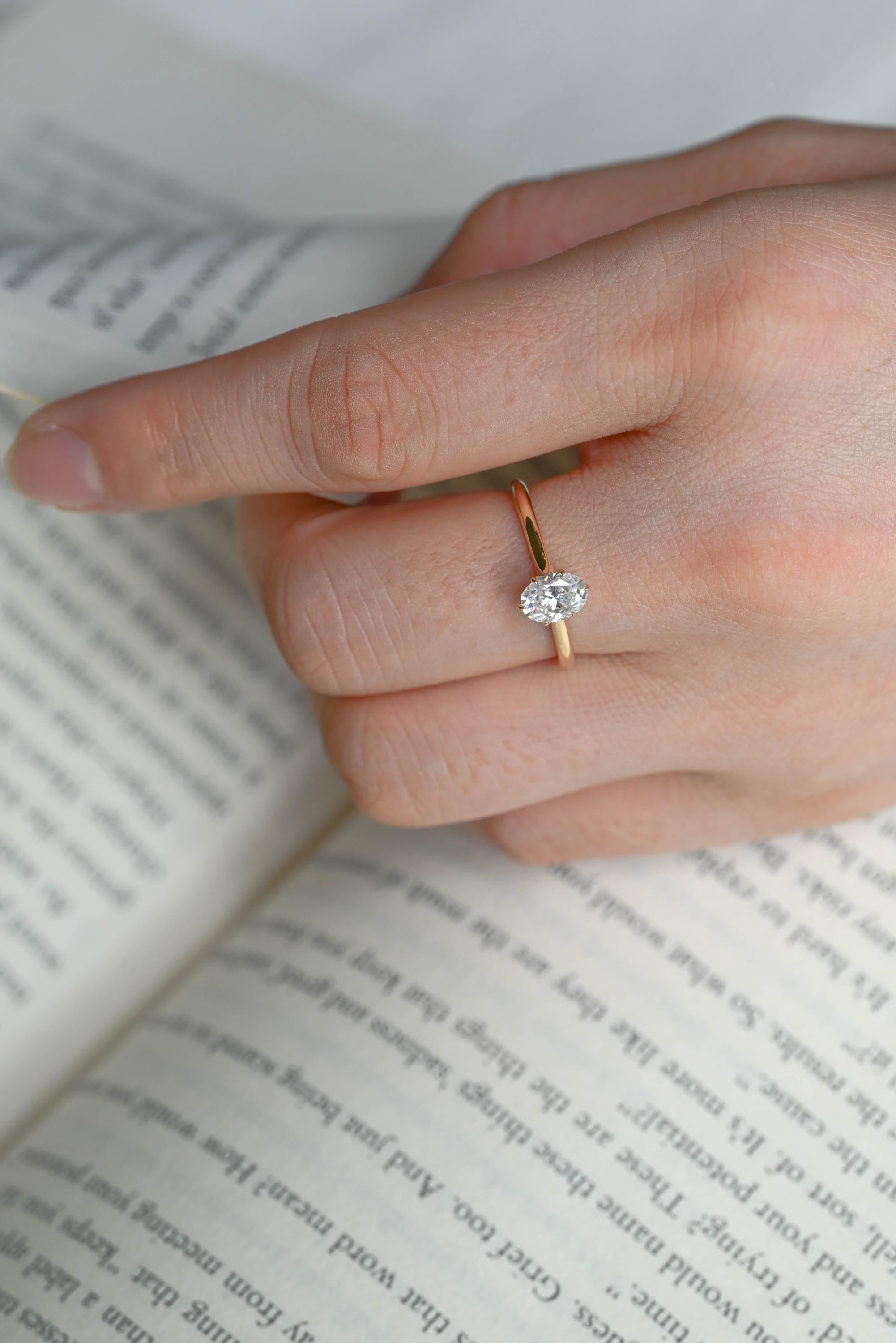 Solid Gold Oval Cut Moissanite Engagement Ring, Tulip Proposal Ring