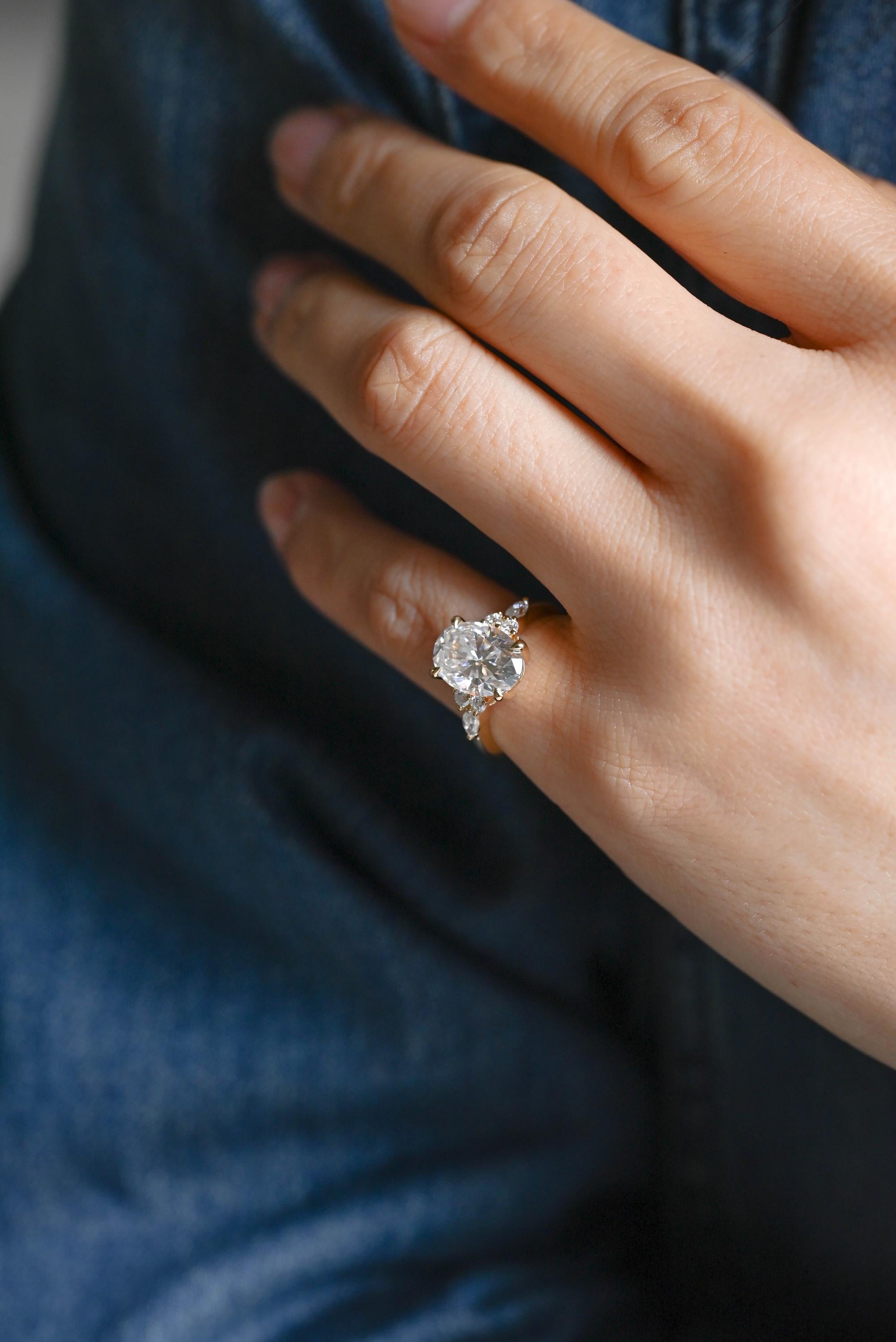 Solid Gold Oval Cut Moissanite Engagement Ring, Anniversary Gift for Women