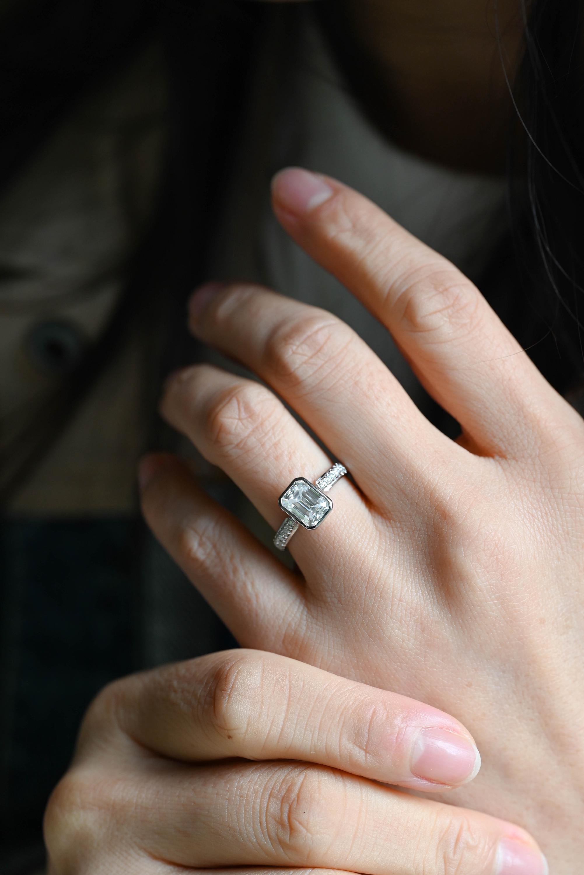 Solid Gold Emerald Cut Moissanite Engagement Ring, Proposal Ring, Promise Ring, Wedding Ring, Anniversary Gift Birthday Gift for Women Wife