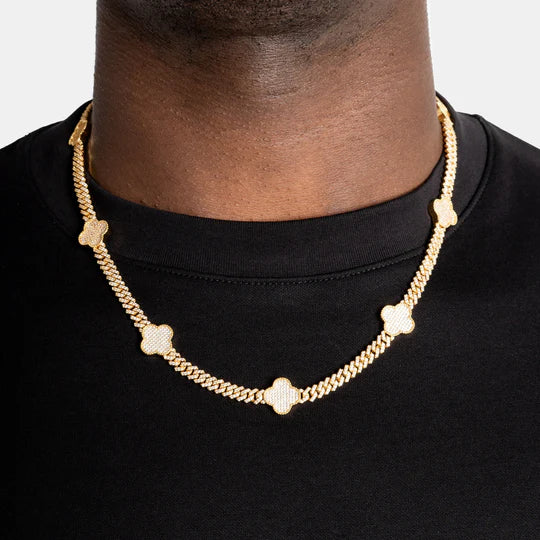Iced Clover Prong Cuban Moissanite VVS Diamond Chain