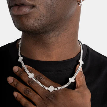Iced Clover Prong Cuban Moissanite VVS Diamond Chain