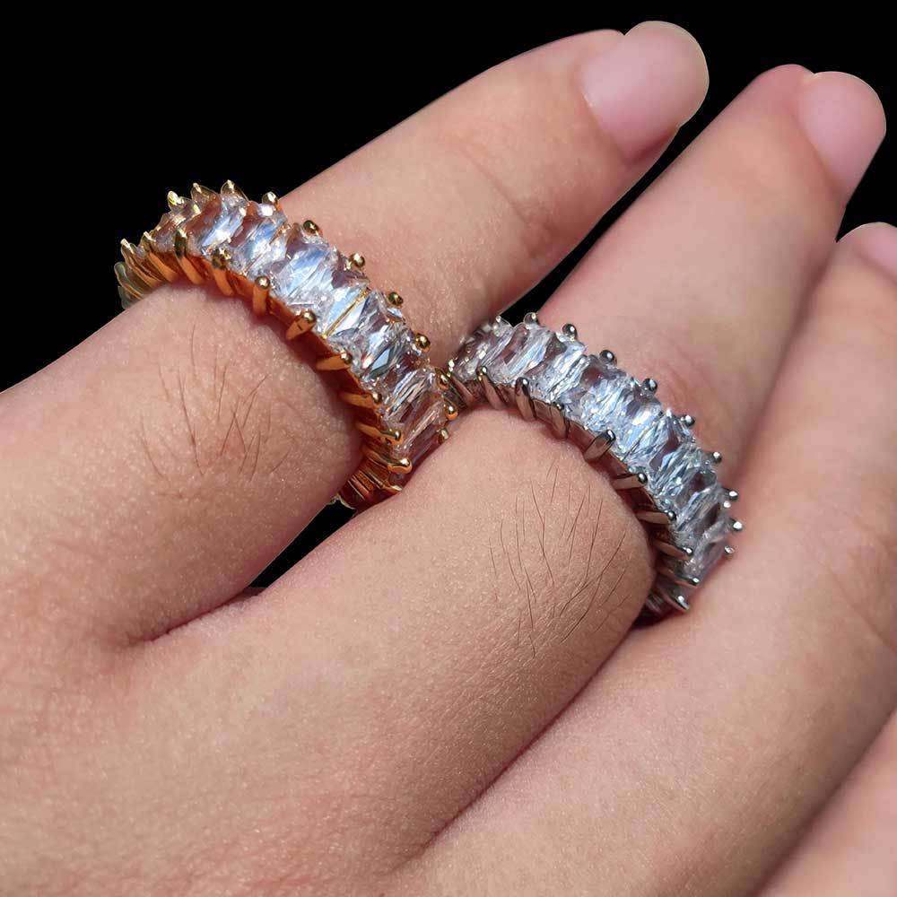 Iced Luxury Moissanite VVS Emerald Cut Diamond Eternity Ring