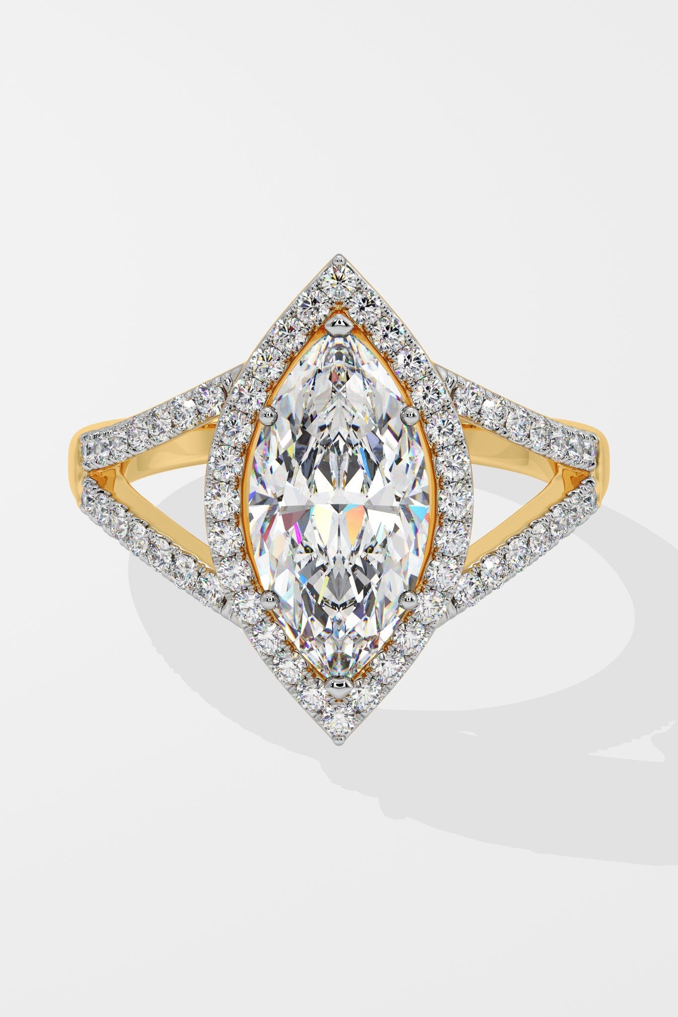 Sophisticated 2 CT Marquise-Cut Lab-Grown Diamond 6-Prong Pave-Set Dual-Tone Band Halo Engagement Ring