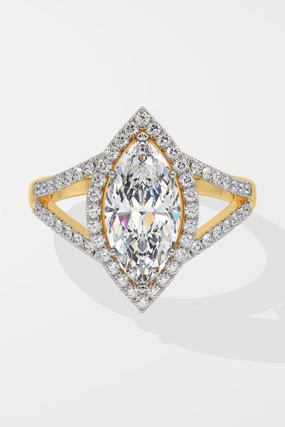 Sophisticated 2 CT Marquise-Cut Lab-Grown Diamond 6-Prong Pave-Set Dual-Tone Band Halo Engagement Ring