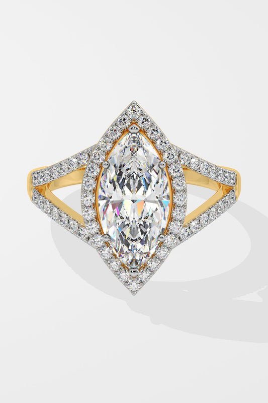 Sophisticated 2 CT Marquise-Cut Lab-Grown Diamond 6-Prong Pave-Set Dual-Tone Band Halo Engagement Ring