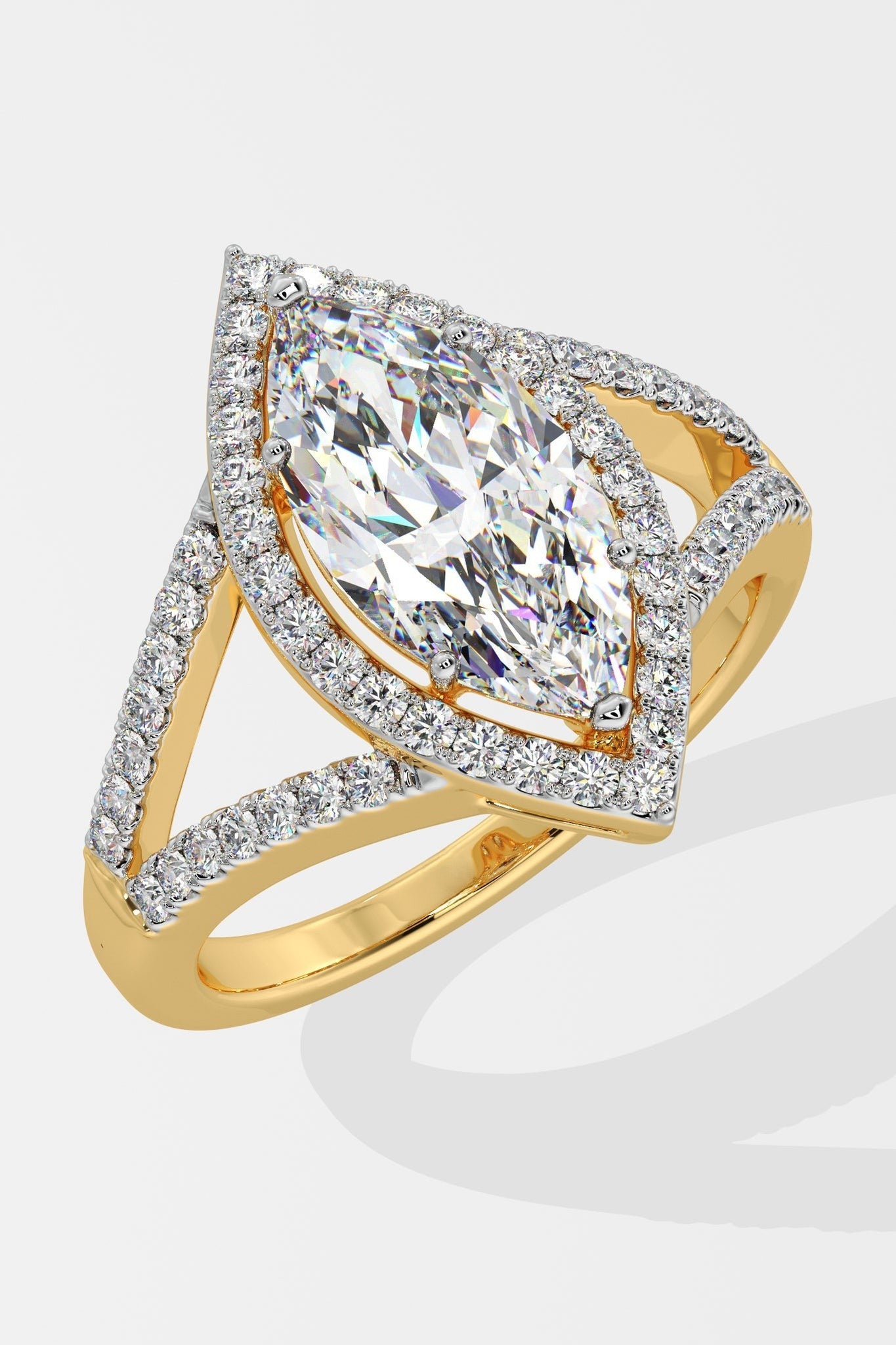 Sophisticated 2 CT Marquise-Cut Lab-Grown Diamond 6-Prong Pave-Set Dual-Tone Band Halo Engagement Ring