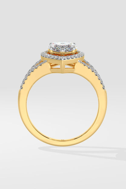 Sophisticated 2 CT Marquise-Cut Lab-Grown Diamond 6-Prong Pave-Set Dual-Tone Band Halo Engagement Ring