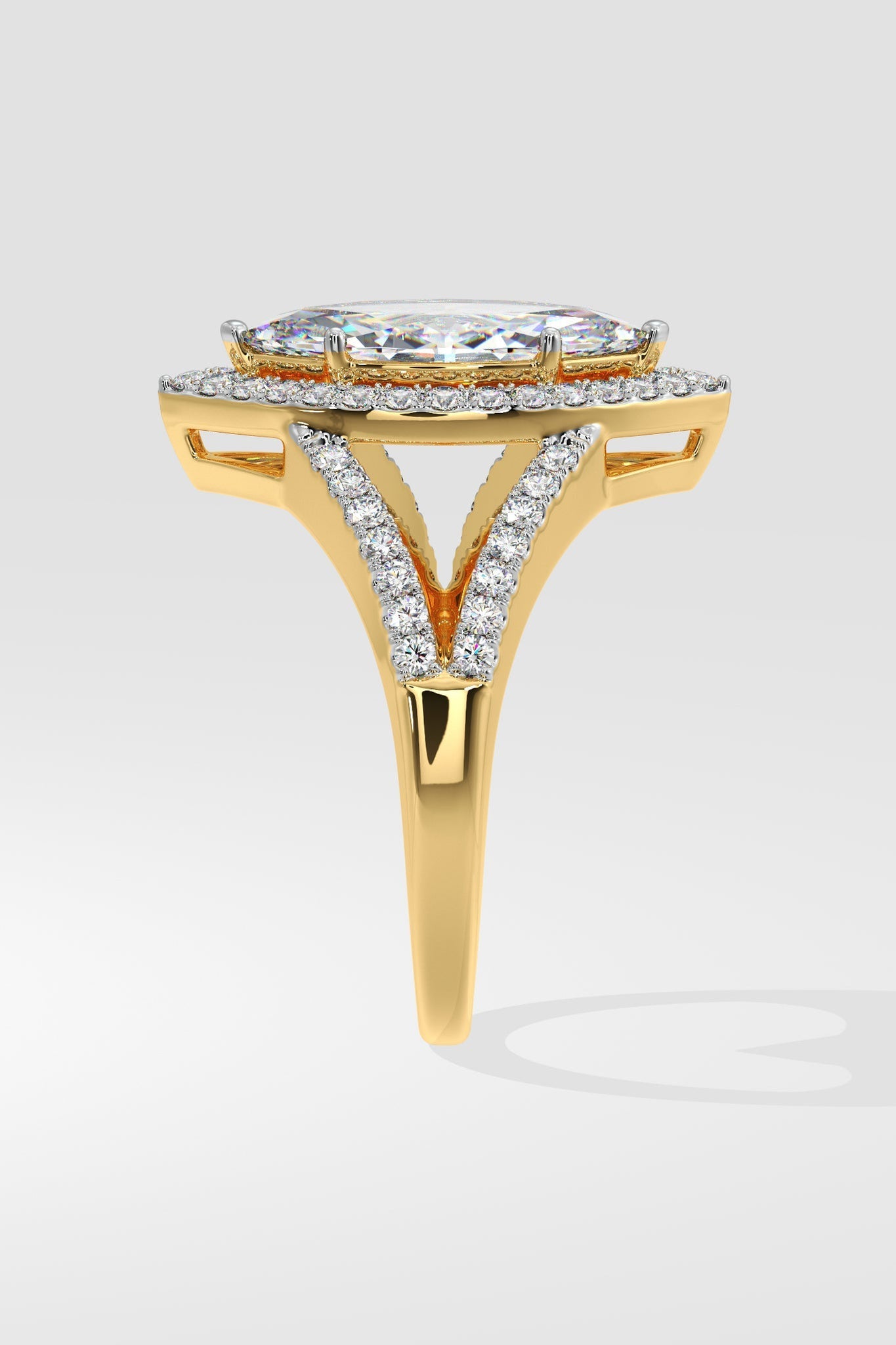 Sophisticated 2 CT Marquise-Cut Lab-Grown Diamond 6-Prong Pave-Set Dual-Tone Band Halo Engagement Ring