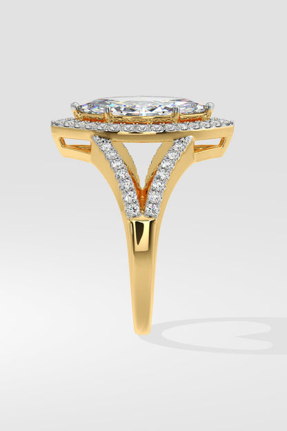 Sophisticated 2 CT Marquise-Cut Lab-Grown Diamond 6-Prong Pave-Set Dual-Tone Band Halo Engagement Ring