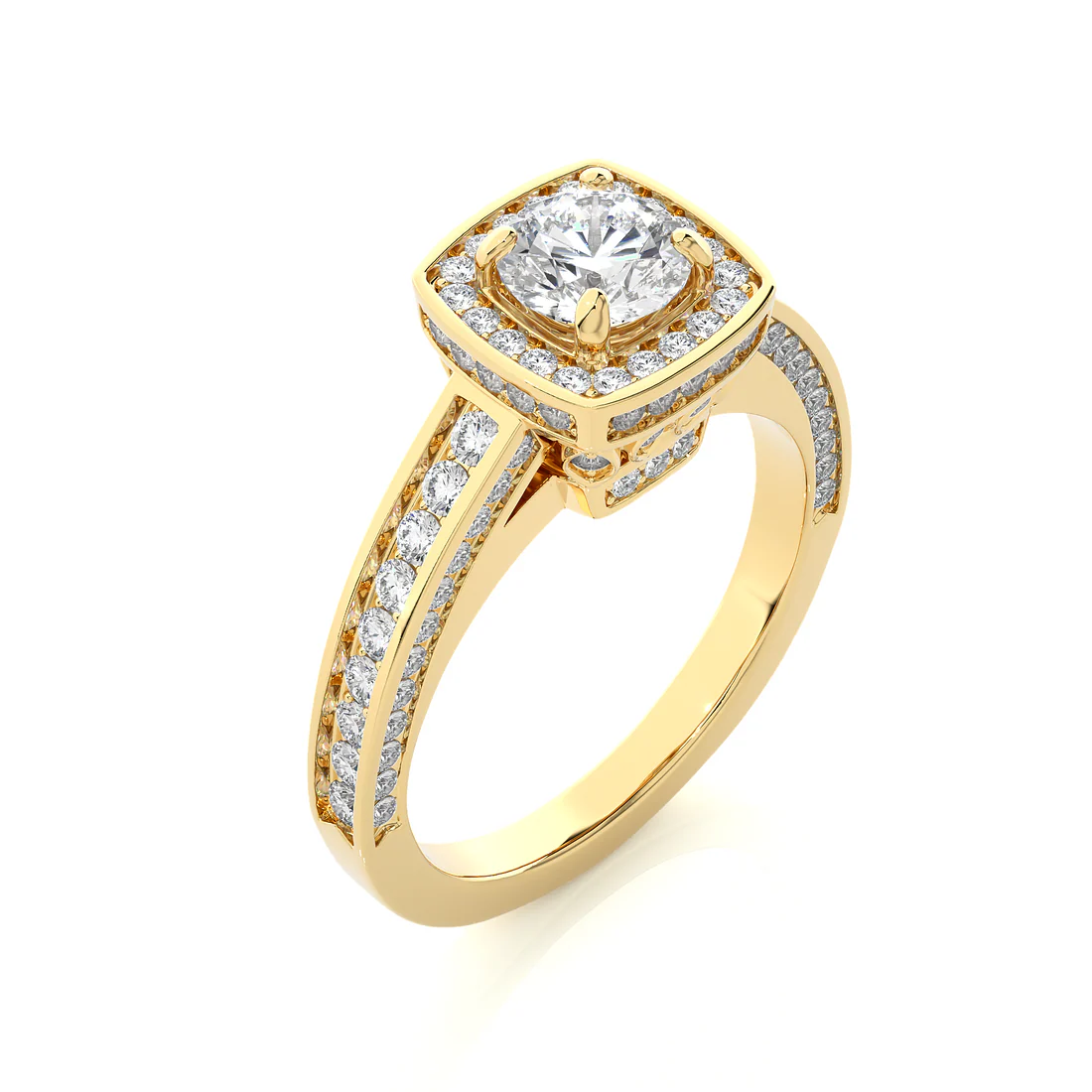 Elegant 1 CT Round Lab-Grown Diamond 4-Prong Pave-Set Cushion-Symbol Wedding Ring
