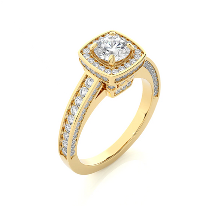 Elegant 1 CT Round Lab-Grown Diamond 4-Prong Pave-Set Cushion-Symbol Wedding Ring