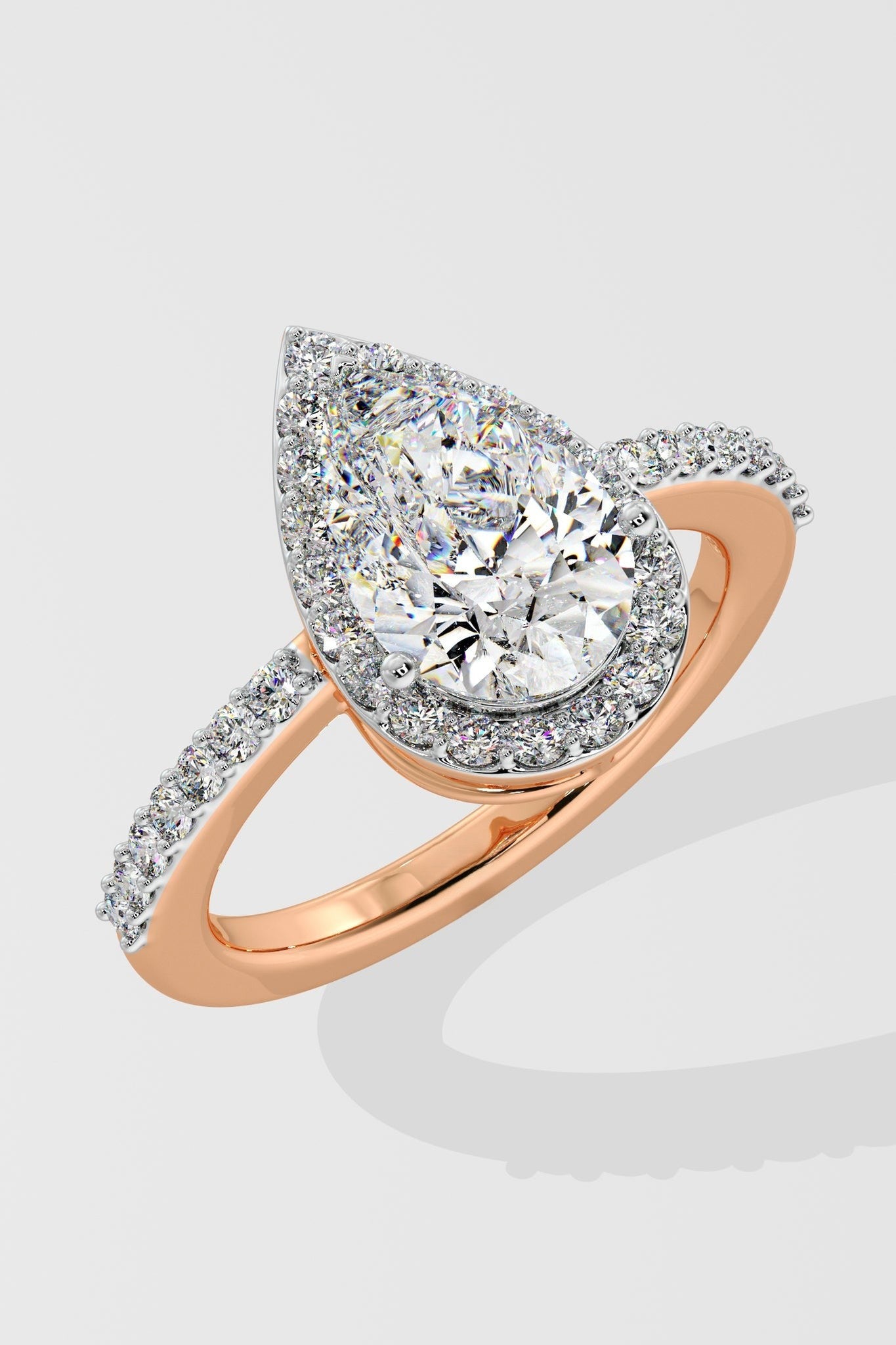 2.0 CT Pear Cut Lab Grown Diamond Pave Set Solitaire Diamond Ring