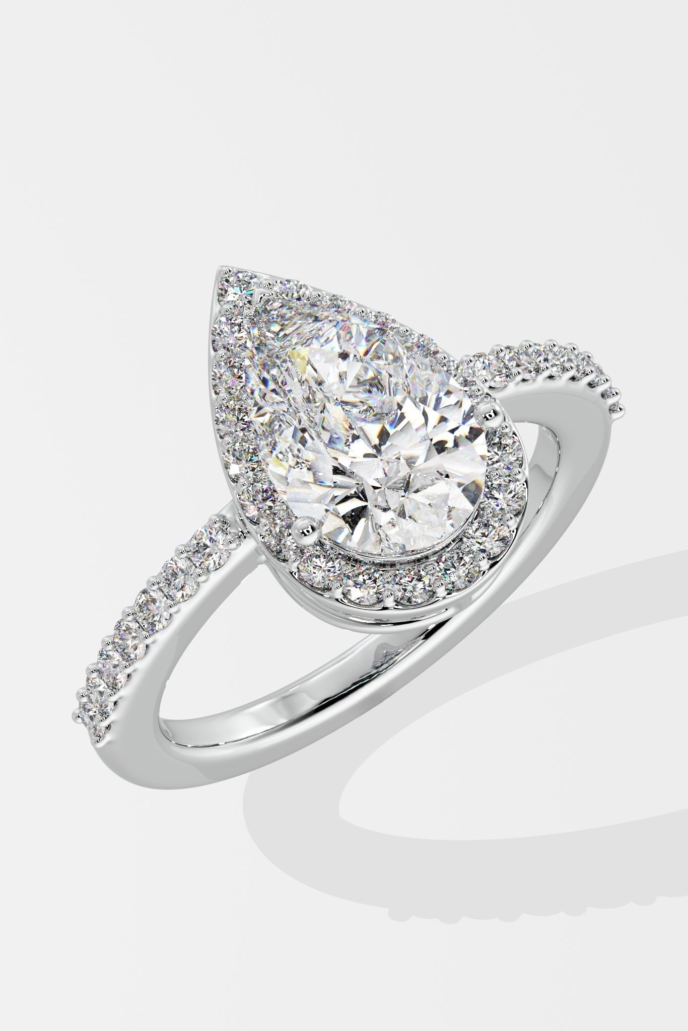 2.0 CT Pear Cut Lab Grown Diamond Pave Set Solitaire Diamond Ring