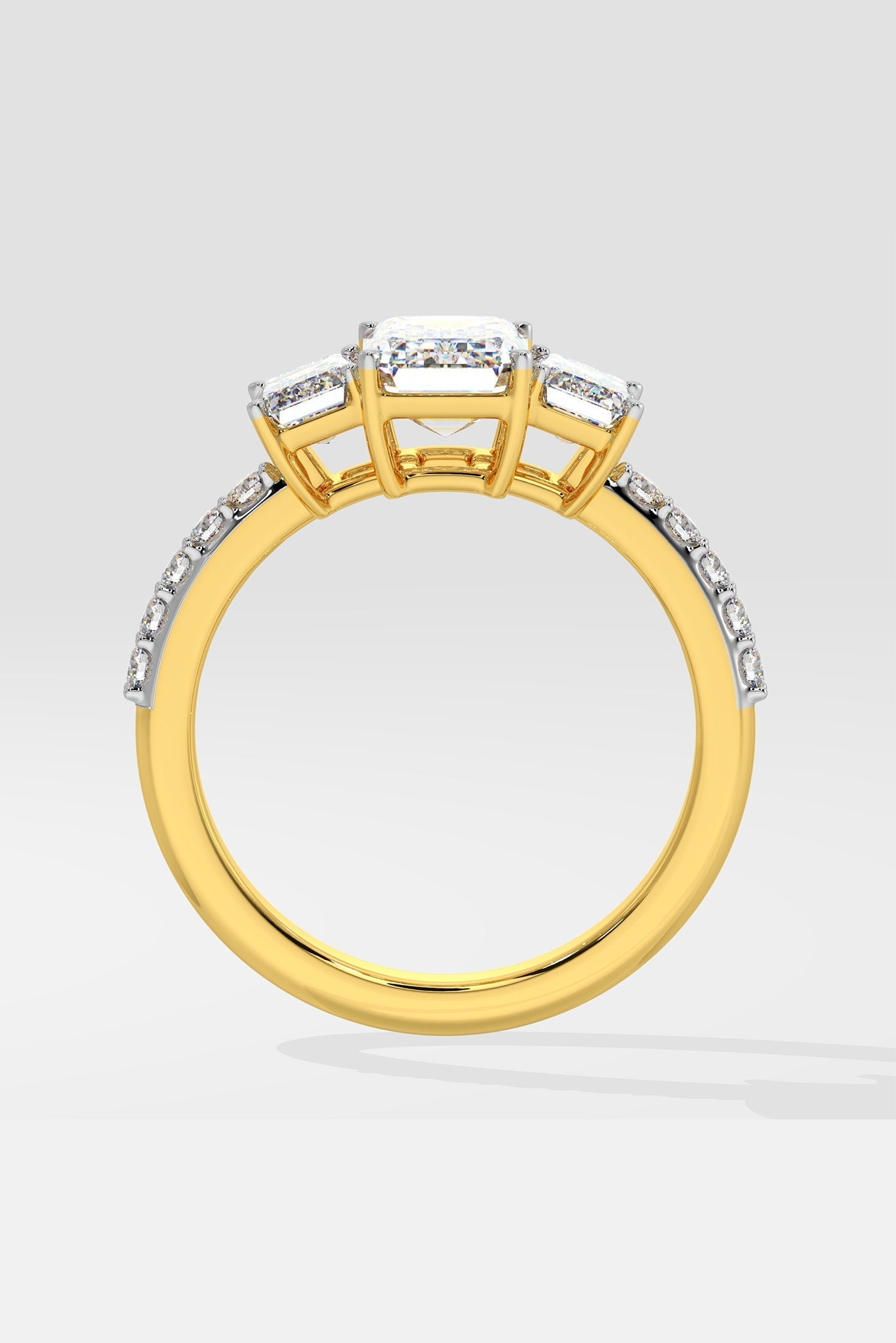 Sophisticated 1.5 CT Emerald-Cut Lab-Grown Diamond 4-Prong Pave-Set Statement Solitaire Ring