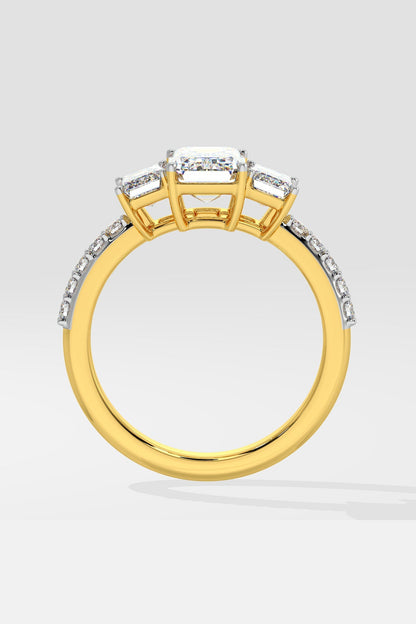 Sophisticated 1.5 CT Emerald-Cut Lab-Grown Diamond 4-Prong Pave-Set Statement Solitaire Ring