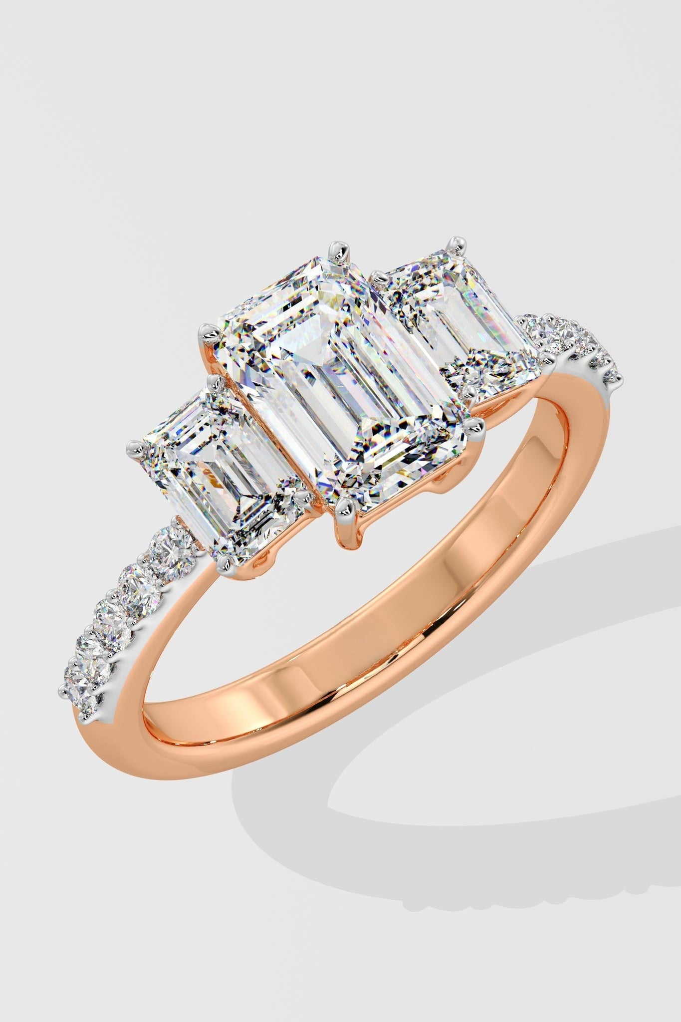Sophisticated 1.5 CT Emerald-Cut Lab-Grown Diamond 4-Prong Pave-Set Statement Solitaire Ring