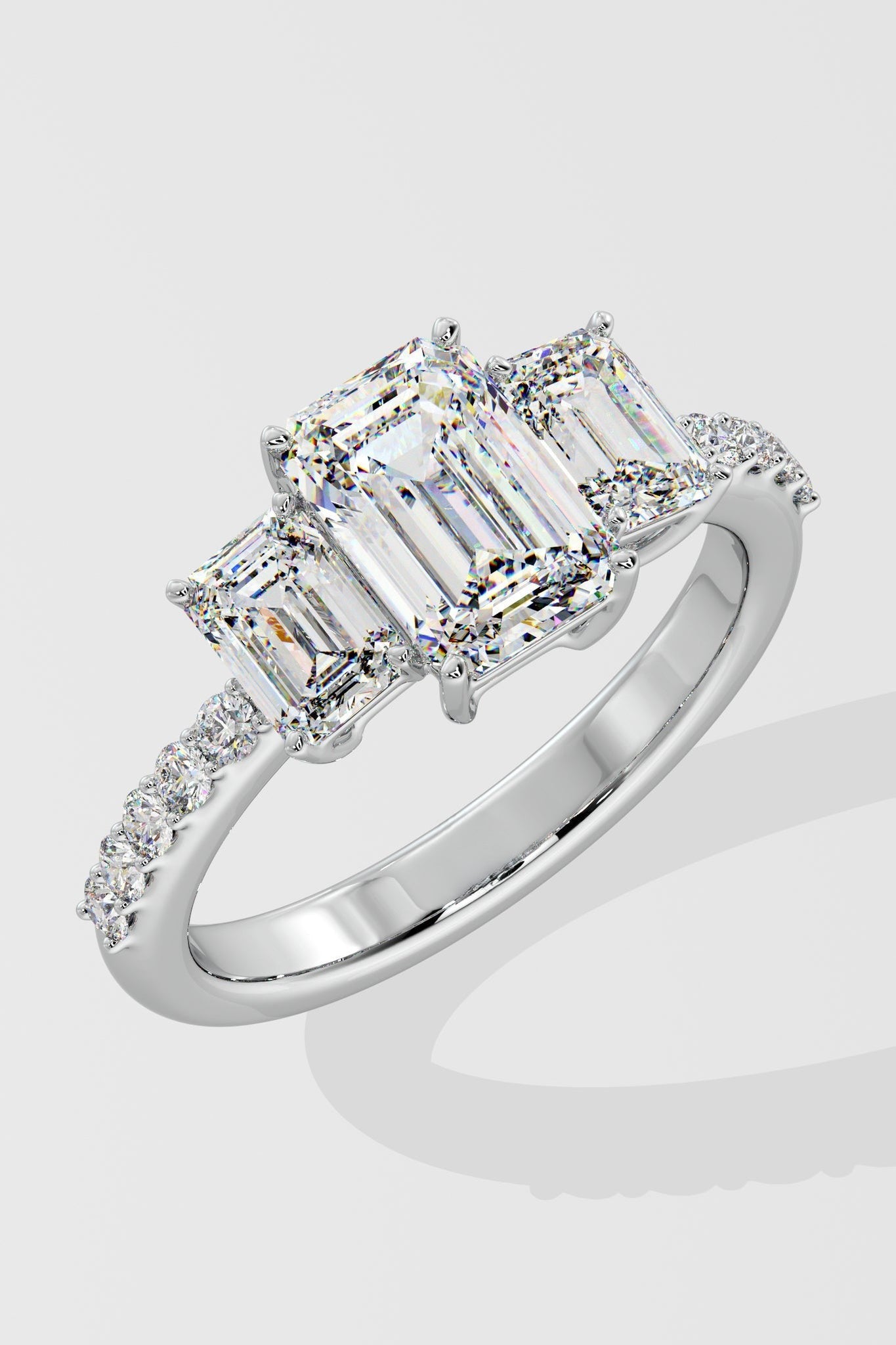 Sophisticated 1.5 CT Emerald-Cut Lab-Grown Diamond 4-Prong Pave-Set Statement Solitaire Ring