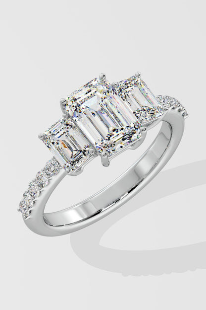 Sophisticated 1.5 CT Emerald-Cut Lab-Grown Diamond 4-Prong Pave-Set Statement Solitaire Ring
