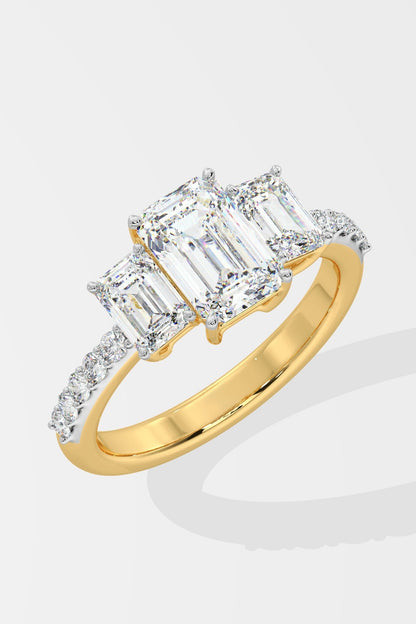 Sophisticated 1.5 CT Emerald-Cut Lab-Grown Diamond 4-Prong Pave-Set Statement Solitaire Ring