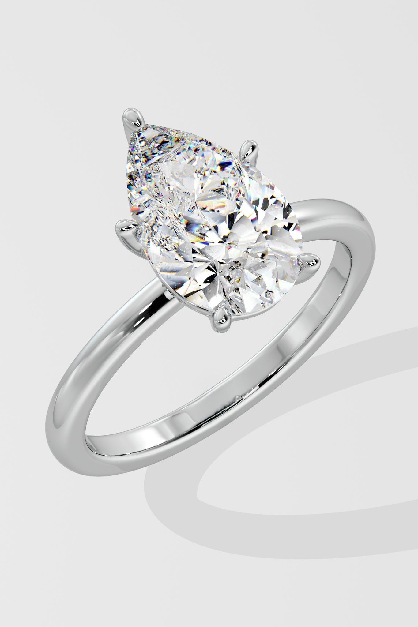 2.0 CT Pear Cut Lab Grown Diamond 5 Prong Set Simple Band Solitaire Ring