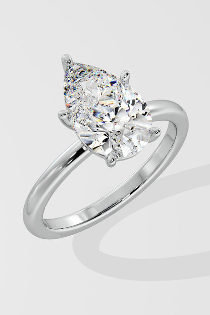 2.0 CT Pear Cut Lab Grown Diamond 5 Prong Set Simple Band Solitaire Ring