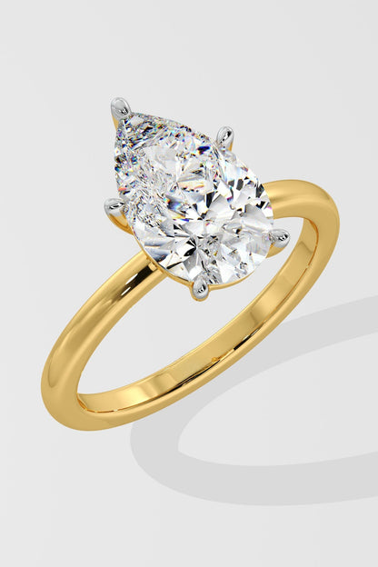 2.0 CT Pear Cut Lab Grown Diamond 5 Prong Set Simple Band Solitaire Ring