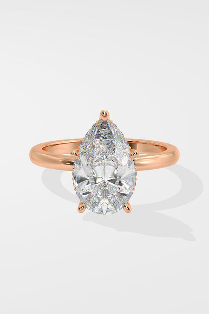 2.0 CT Pear Cut Lab Grown Diamond 5 Prong Set Simple Band Solitaire Ring