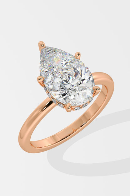 2.0 CT Pear Cut Lab Grown Diamond 5 Prong Set Simple Band Solitaire Ring