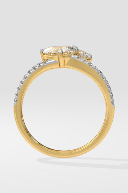 0.8 CT Pear Cut Lab Grown Diamond Two-Band Solitaire Ring