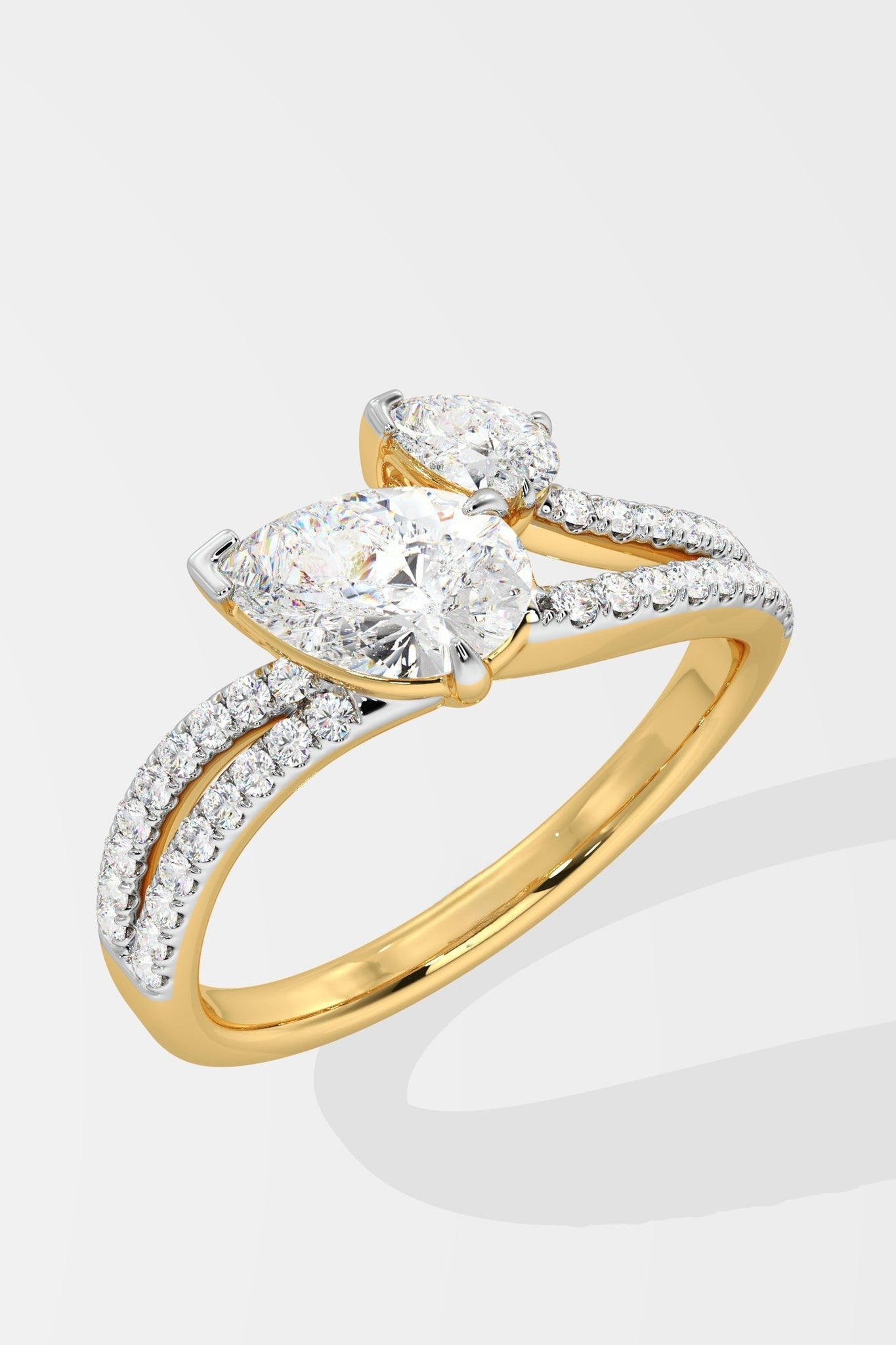 0.8 CT Pear Cut Lab Grown Diamond Two-Band Solitaire Ring