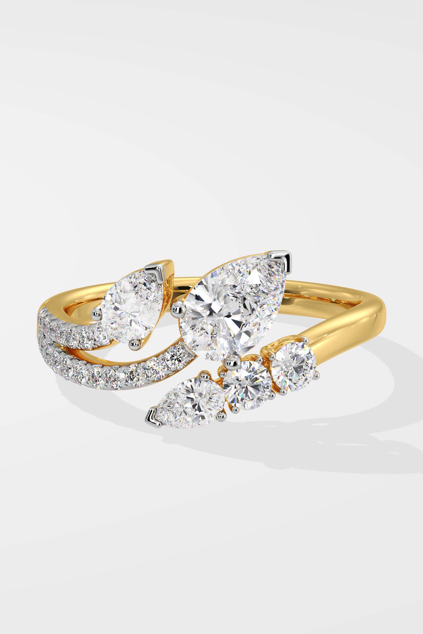 1.0 CT Pear Shape Lab Grown Diamond Leaf Design Solitaire Ring