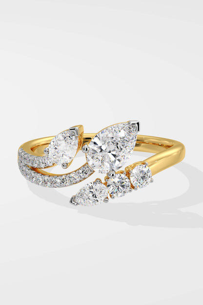 1.0 CT Pear Shape Lab Grown Diamond Leaf Design Solitaire Ring