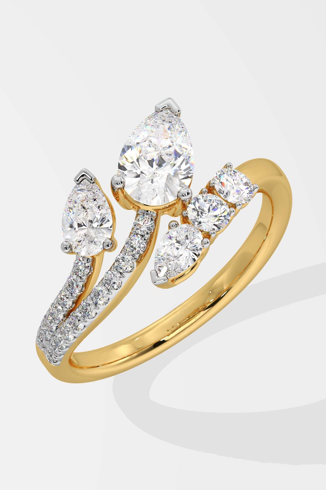 1.0 CT Pear Shape Lab Grown Diamond Leaf Design Solitaire Ring