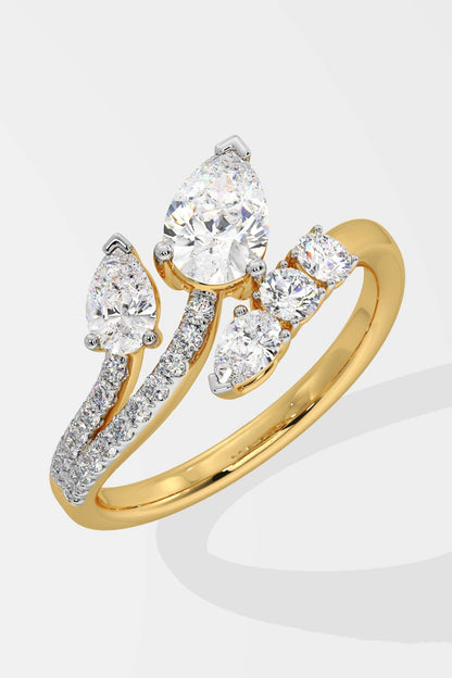 1.0 CT Pear Shape Lab Grown Diamond Leaf Design Solitaire Ring