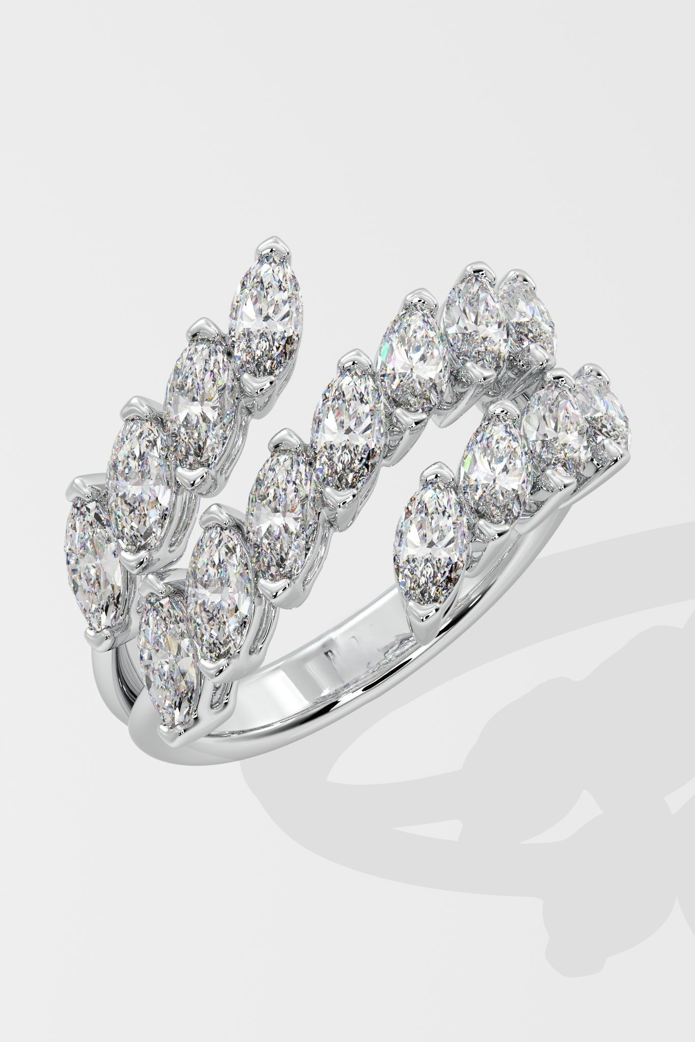 0.25 CT Marquise Cut Lab Grown Diamond Triple Band Modern Cocktail Statement Ring