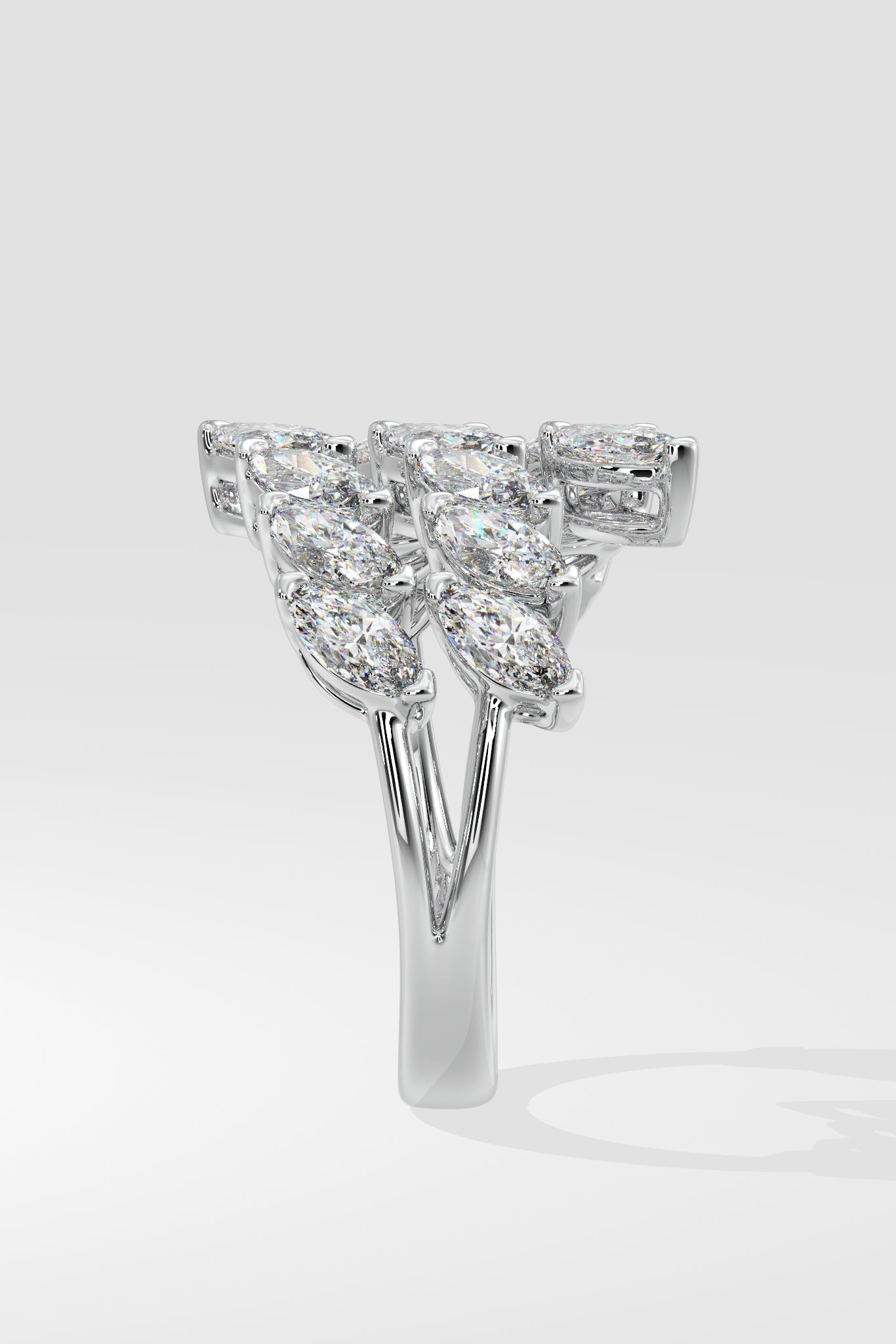 0.25 CT Marquise Cut Lab Grown Diamond Triple Band Modern Cocktail Statement Ring