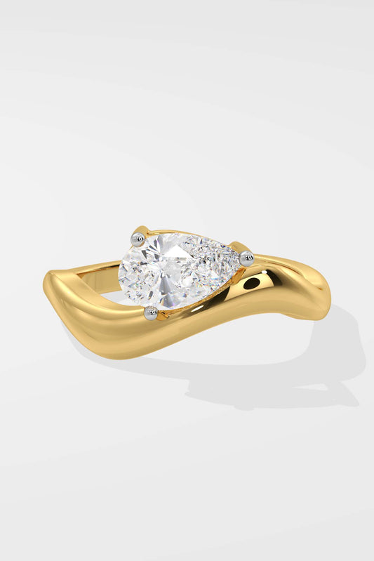 1 CT Pear Cut Lab Grown Diamond Contemporary Band Solitaire Ring